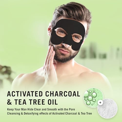 Fuss Free Naturals Sheet Face Mask for Men With Beards + Facial Hair, Mens Skincare Bamboo Sheet Mask, Cleanse and Detox With Tea Tree + Activated Charcoal - Pack of 3 Sachets - Image 7