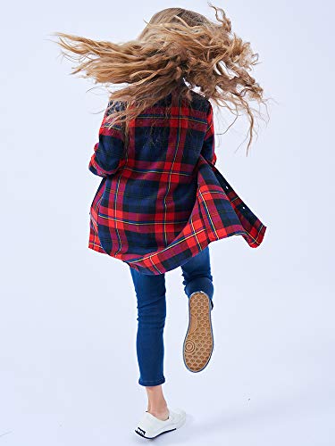Image of OCHENTA Girls Flannel Shirt Dress 100% Cotton Plaid Button Down Buffalo Check Long Sleeve Kids School Outfits (3-12Y)