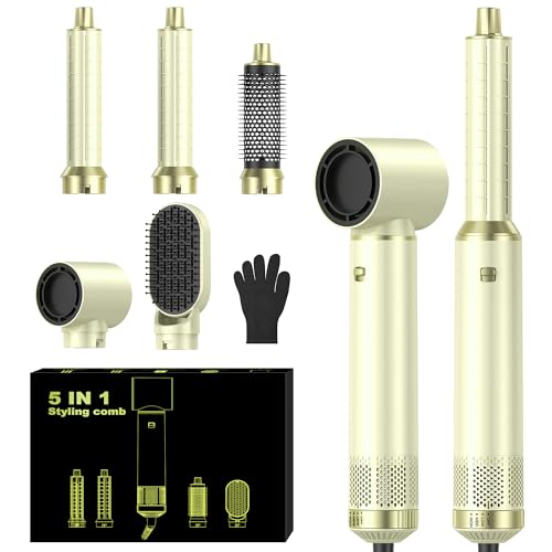 Image of 5 in 1 Hair Dryer Brush Set, Negative Ion Blow Dryer Brush Upgrade Hot Air Brush Air Styler Curling Wrap Air Curler, Curling Iron Hair Styling Tools As A Gift for Straight /Curl /Drying /Smoothing