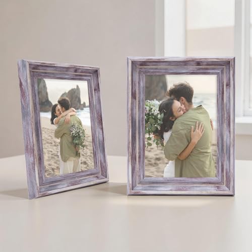 Image of GOLDEN PEACOCK Set of 2 5x7 Inch Photo Frames - Antique Dusty Grey Finish | Elegant Wall Hanging & Tabletop Picture Frames for Home Decor & Gifting