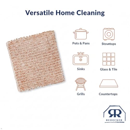 Image of Redecker Copper Cleaning Cloth, XL Size - Large Non-Scratch Scrubber for Pots, Pans, Grill & Kitchen Surfaces - Reusable Copper Cloth for Heavy Cleaning, Made in Netherlands