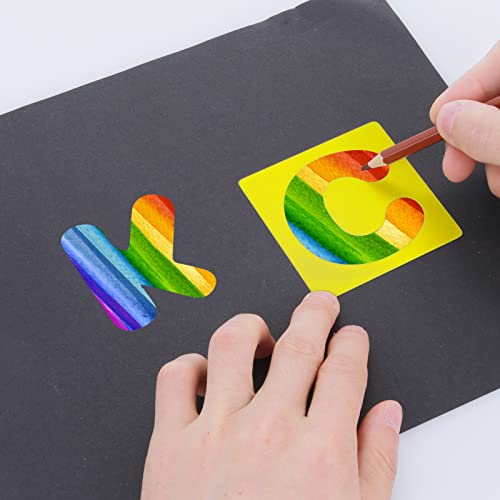 26 Piece Alphabet Stencils - 3 Inch Reusable Plastic Letter Templates, Colorful Letter Decoration Painting Stencils for Kids 3-8 Years on Wood, Wall, Fabric, Rock, Chalkboard