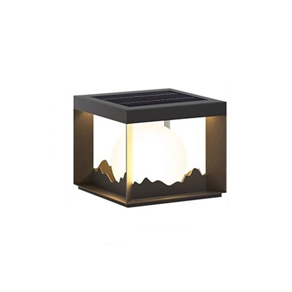 ZXTIIEUF Black Square Landscape Light Outdoor IP65 Waterproof Post Light Modern Fashion Minimalist Lawn Lantern Pillar Lamp Solar Energy Post Pedestal Lamp for Outside Backyard/Railing/Wall