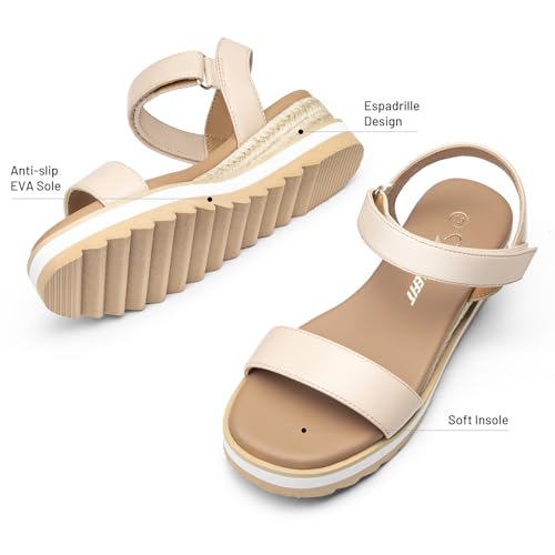 Image of Athlefit Girls Platform Wedge Sandals Open Toe Espadrille Sandals Ankle Strap Summer Dress Shoes for Toddler Little Big Kid