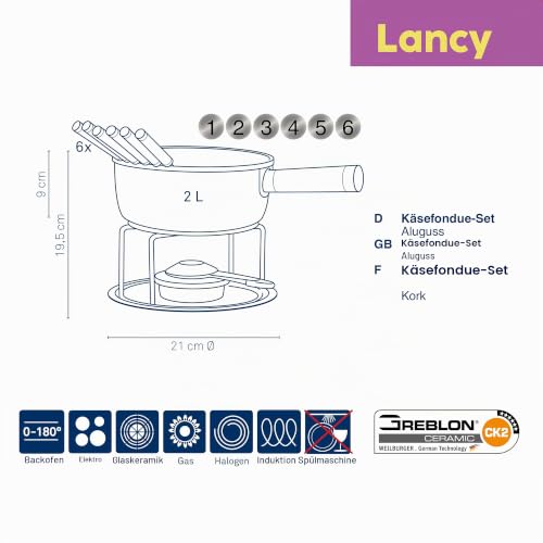 kela Käsefondue Set 10tlg, Aluguss Fondue für 6 Personen LANCY, keramisch beschichtet, Käse Fondueset mit Brennpastenhalter, Gabeln, Gabelhalter – Bild 3