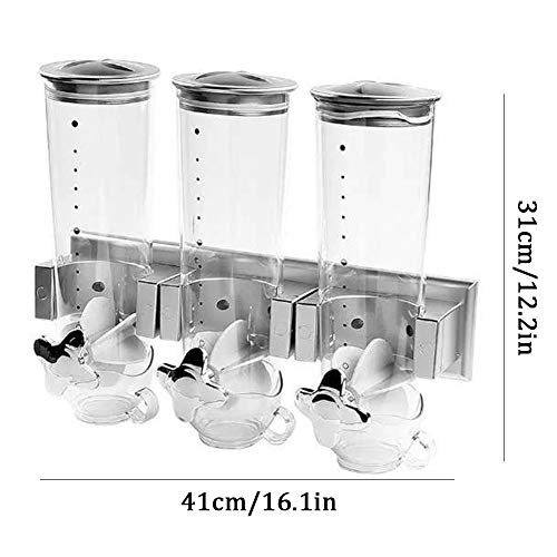 Dispensador de cereales triple de pared para cocina organizada con tres botes plata 8