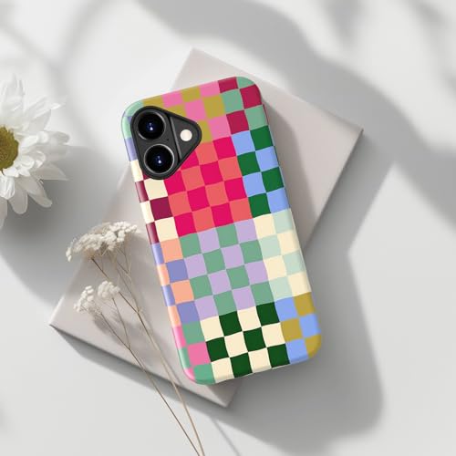 Image of Goodon for iPhone 17 Case Cute - Wireless Charging Compatible - Dual-Layer Hard Shell + Silicone Cover - Protective Phone Case with Trendy Designs for Women - Patchwork Checkerboard | Dual-Layer Hard Shell + Silicone, Slim Fit Protective Phone Cover with Wildflower Designs for Women Girls