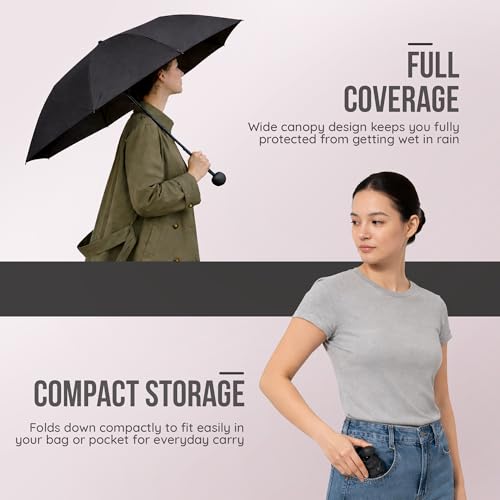 Image of Robustt Capsule Mini Foldable Travel Umbrella | Black | UPF 50+ UV & Rain Protection | 3 Fold Compact | for Women, Men & Kids | Windproof, Waterproof, Pocket-Size with Storage Case