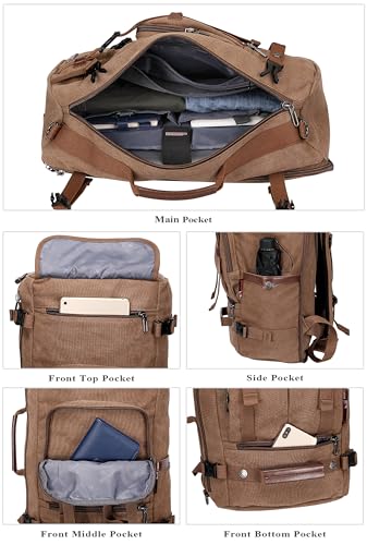 WITZMAN Canvas Backpack Vintage Travel Backpack Large Laptop Bags Convertible Shoulder Rucksack(A519-1 Brown) - Thumbnail 3