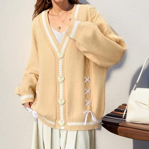 Image of Chevara Women's Cute Sweet Cardigan Sweater Kawaii School Uniform Button Long Sleeve V-Neck Knitted Outerwear