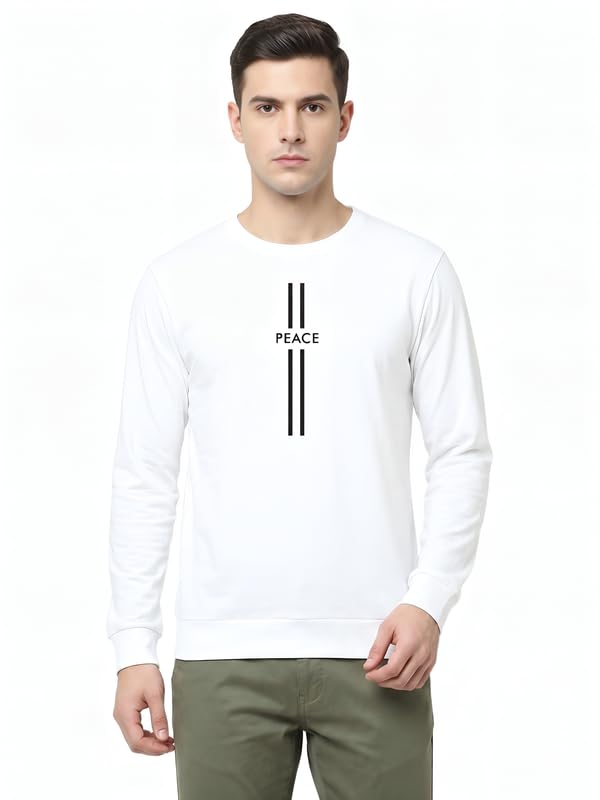 Image of Full Sleeve Cotton T-Shirt for Men & Boys | Round Neck Casual Graphic Printed Tee | Regular Fit Comfortable Everyday Wear | Peace