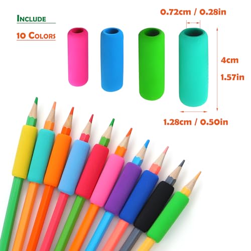 OSteed 50 Pcs Pencil Grips for Kids Handwriting, Classic Pencil Grippers for Kids and Adults, Comfort Pencil Holder for Writing Aid, Foam Finger Grips, Mechanical Pencil Cushion 10 Colors