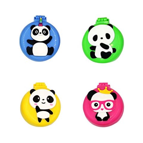 DiaryTown 4 Stück Runde Reise Haarbürste mit Spiegel, Haarbürste Klappbar Niedliche Cartoon Panda Klappbürste, Mini Klapp Haarbürste mit Spiegel für Frauen, Mädchen Cover