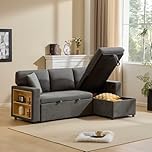 Miyemo 3 Seater Sofa Bed, 3 In 1 Convertible Sleeper Bed with Storage & Charging-Station, L Shaped Corner Sofa with Integrated Shelf, Side Pockets & 3 Cushions, Oxford Cloth, Dark Grey