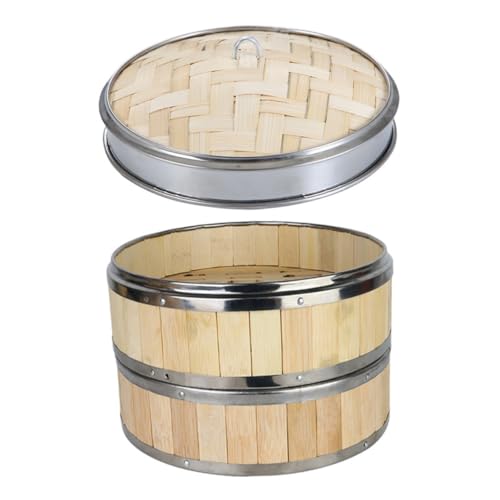 GLEAVI 天然竹製蒸籠 寸二段 キッチン用蒸し器 食品蒸し器 餃子 点心 蒸し調理器 大容量 多用途 蒸し料理保存
