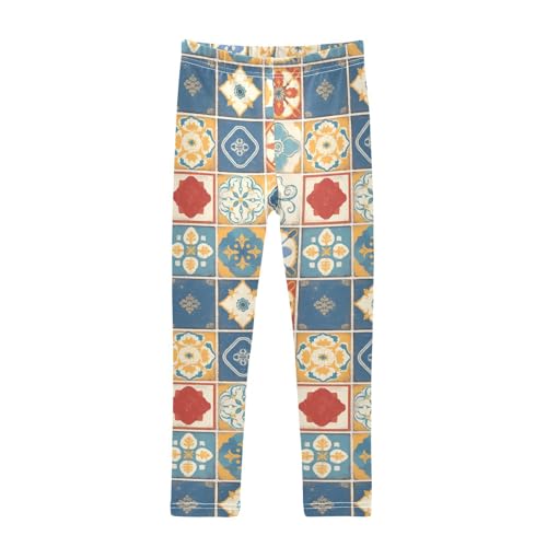 Seamless Tiles Portuguese Spanish Italian Kids Baby Girls Cotton Leggings Fashion Full Length Lounge Pants Exercise