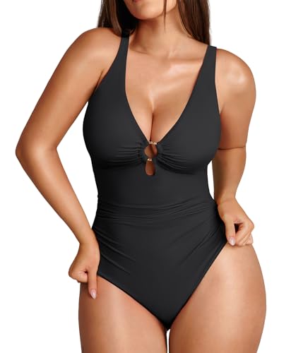 FeelinGirl Women's One-Piece Swimsuits Tummy Control Black Swimsuits Bathing Suit
