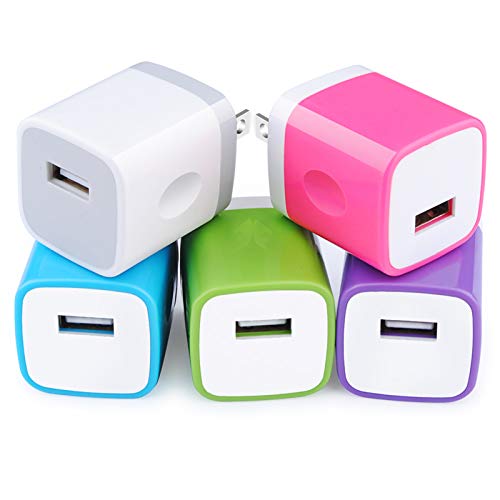 5Pack Wall Charging Adapter Plug, Quick Charging Block Station,1A Fast Charging Power Block Head Compatible iPhone 11 Pro X 8 6 6s 5s SE Plus iPad Samsung Galaxy A01 S10E S20 S10 Plus A20 A51