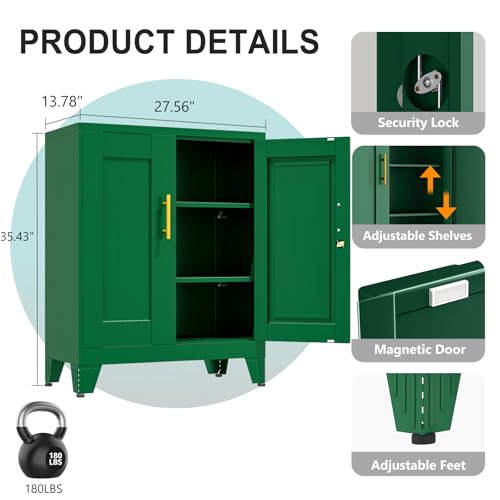 Image of pozdeg 35.43 inch Lockable Metal Storage Cabinet, Steel Office Locker, Green