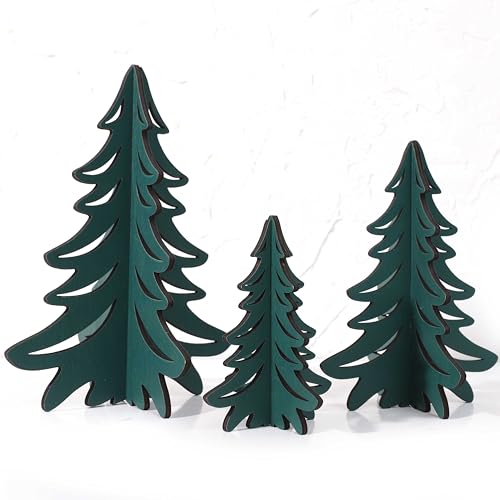 3 Pieces Wooden Christmas Tree 3D Crafts - Christmas Table Decor Wood Home Table Decors for Christmas Holidays Parties Anniversaries Decorations Alternative Christmas Tree Nordic Christmas