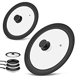 Universal Lid for Pots Pans and Skillets, 2 Pack Pan Cover fit 9', 9.5', 10' & 11', 12', 12.5' Diameter Cookware, Silicone Replacement Pan Lid Pot Lids for Frying Pans, Cast Iron,Tempered Glass Lid