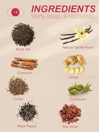 Image of TeeLux Vanilla Chai Tea Bags, Premium Black Tea with Cinnamon, Ginger, Cardamom, Star Anise, Full-bodied & Spicy Flavor, 100 Count