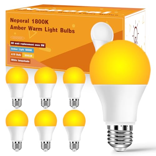 Image of Neporal Amber Light Bulbs 9W, Soft Warm Sleep Light Bulbs 60W Equivalent, Blue Light Blocking Amber Night Light Bulbs 1800K, Bedtime Light Bulb for Healthy Sleep, 6 Pack
