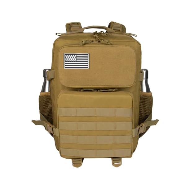 ROGJUK 25L Small Military Tactical Backpack For Men Woman Molle Army Pack Survival Bug Out Bag Hiking Rucksack Gym Backpacks With Bottle Holder Outdoor Camping Work Daypack Khaki