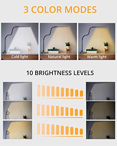 LED Desk Lamp with Flexible Gooseneck, 3 Color Modes, Dimmable Light for Home/Office/Drafting/Reading/Piano