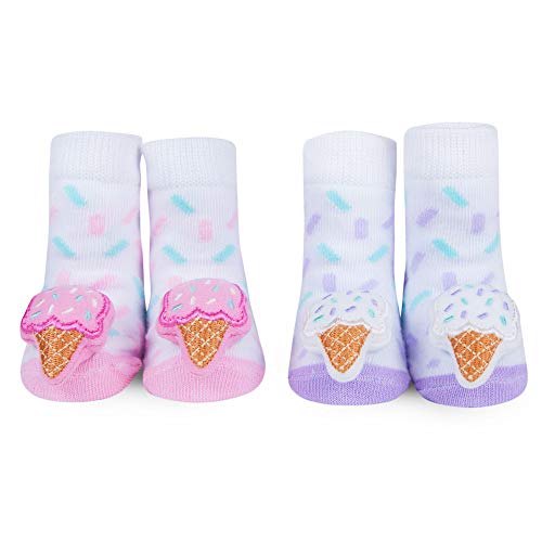 WADDLE Baby Girls Socks Pink Ice Cream Cone Rattle Toy Gift Set 0-12 Months