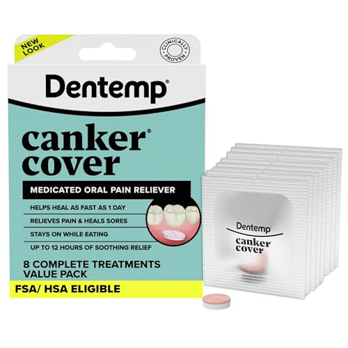 Dentemp Canker Cover - Canker Sore Medicine Pain Reliever (8 Count) - Canker Sore Treatment to Relieve Canker Pain, Mouth Sores & Mouth Irritation - Fast Acting Canker Sore Relief Tablets for Adults