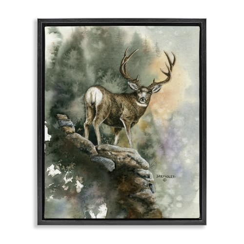 Deer Rocky Woodland Cliff Wildlife, 16 x 20 Inch Canvas in Floater Frame