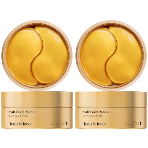 Image of TEREZ & HONOR 24K Gold Retinol Wrinkle Smoothing Eye Patches - 120 Korean Hydrogel Eye Masks with Collagen Peptide for Fine Lines, Dark Circles, Puffy Eyes & Bags - Self Care, Gifts, Fragrance-Free