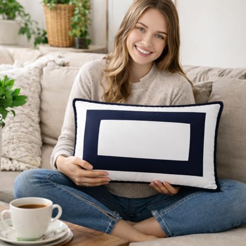 Image of ARLinen Luxury Hotel Collection Sleeping Pillow | White Pillow with Elegant Navy Frame Design | Soft, Breathable & Supportive Bed Pillow