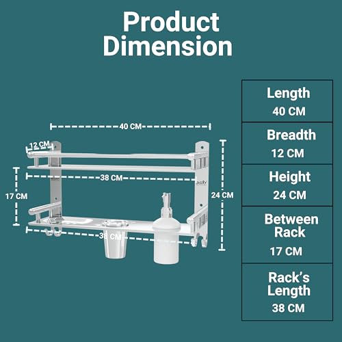 Image of GLOXY Premium Chrome Finish Stainless Steel Bathroom Shelf with Soap Holder, Toothpaste Holder & Liquid Soap Dispenser - 6 in 1 Bathroom Organizer Bathroom Accessories for Home, Office & Hotels