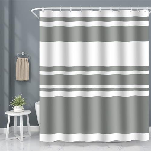 Amazon.com: Grey and White Shower Curtain Set 72"×72" Modern Stripe ...