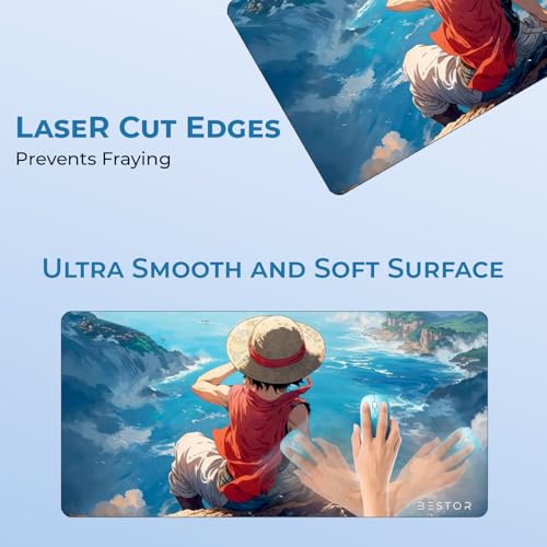 Image of BESTOR Anime Series Mouse Pad-Luffy Ocean Cliff Design Mouse Mad with Anti-fray Stitching, Waterproof Surface & Non-Slip Rubber Base Stitched Edges Gaming Mouse Mat for Laptop (60cmx34cm)