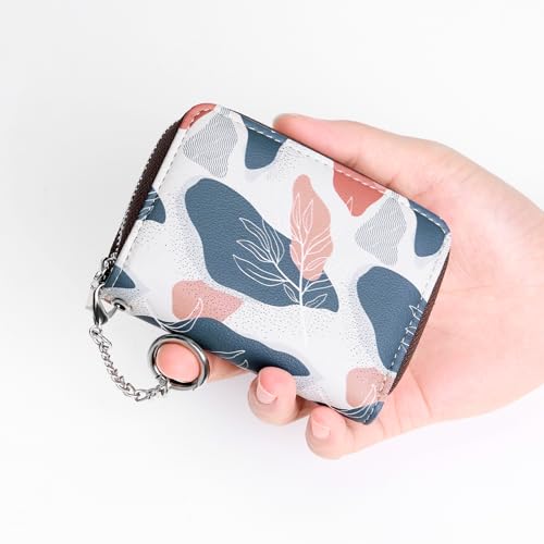 Image of Mayski Credit Card Holder, Zipper Credit Card Wallet for Women, Small Accordion Card Cases Holder, KeyChain Wallet, Business Card Holder, Desert Leaf