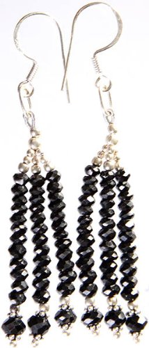 Exotic India Faceted Black Onyx Earrings - Sterling Silver