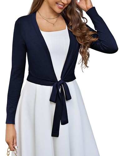 Image of VOIANLIMO Women's Cardigan Knit Sweaters Long Sleeve Cropped Tie Front Bolero Shrug for Dresses S-XL
