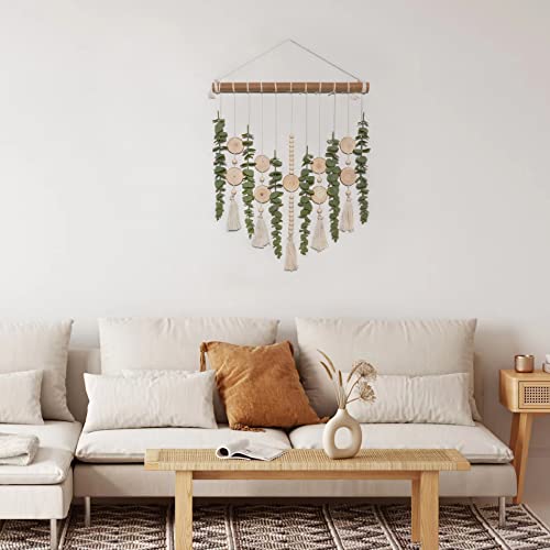 Boho Wall Decor Artificial Eucalyptus Wall Hanging Bathroom Decor Fake Eucalyptus Plants Greenery Leaves With Wooden Bead Garland On Stick Rustic Farmhouse Home Decorations For Bedroom Nursery Kitchen #TOP6