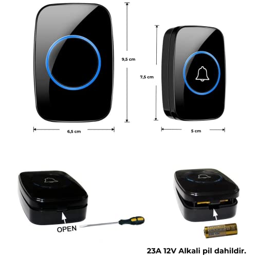 Image of Wireless Doorbell 2 Buttons 1 Receiver Led Light 300 Meters Distance 60 Melodies Home Office Warehouse