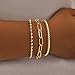 Poxtex Silver Bracelets for Women Stack, Silver or Gold Plated Cuff Bangle Set, Trendy Silver Jewelry for Women Fashion (Gold Beaded Bracelets 3 PCS)