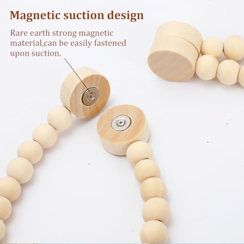 2 Pack Handmade Wooden Bead Curtain Tiebacks with Tassel, Simple Elegant Magnetic Curtain Holdbacks for Drapes in Bedroom, Nursery, Living Room (Coffee Brown)