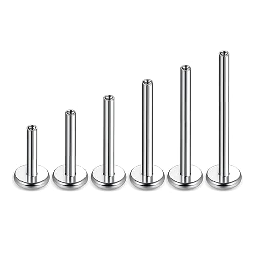 Flat Back Earrings Tragus Piercing Jewelry Hypoallergenic F136 Titanium Studs for Conch Cartilage Women Helix Men Internally Threaded Earrings Cubic Zirconia (6 Length Bars)