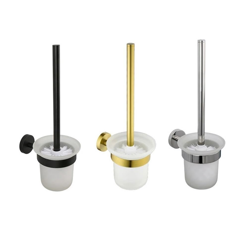 Cepillos de inodoro con soporte de acero inoxidable, cepillo de pared de plástico para baño (Gold)