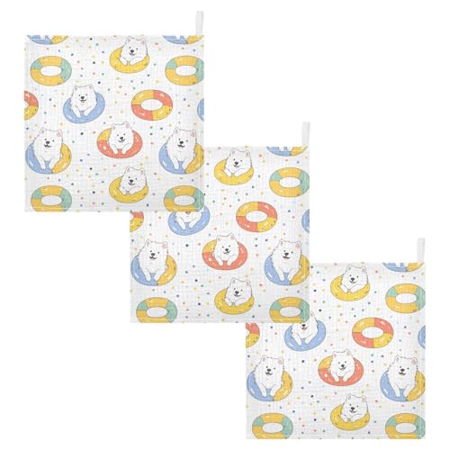 Image of vvfelixl Baby Muslin Washcloths Kawaii Samoyed Swim Baby Burp Cloths Cotton Babys Face Towel for Newborn Infants Boys Girls Soft and Absorbent 11.8 X 11.8 in, 3 Pack