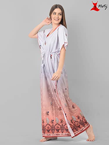 Image of Noty Women's Kaftan Nighty | Digital Print | Sarena Fabric | V Shaped Neck Nightwear | Nightdress for Girl