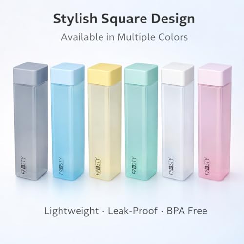 Image of Frosty Square Fridge Water Bottles Set of 6 | 1 Litre BPA Free Plastic Fridge Bottles | Slim Refrigerator Water Bottle Set for Home & Office