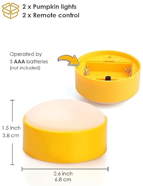 Luditek 2-Pack Halloween LED Pumpkin Lights with Remote and Timer, Battery Operated Orange Jack-O-Lantern Light for Halloween Decor, Flameless Candles for Pumpkin Decorations